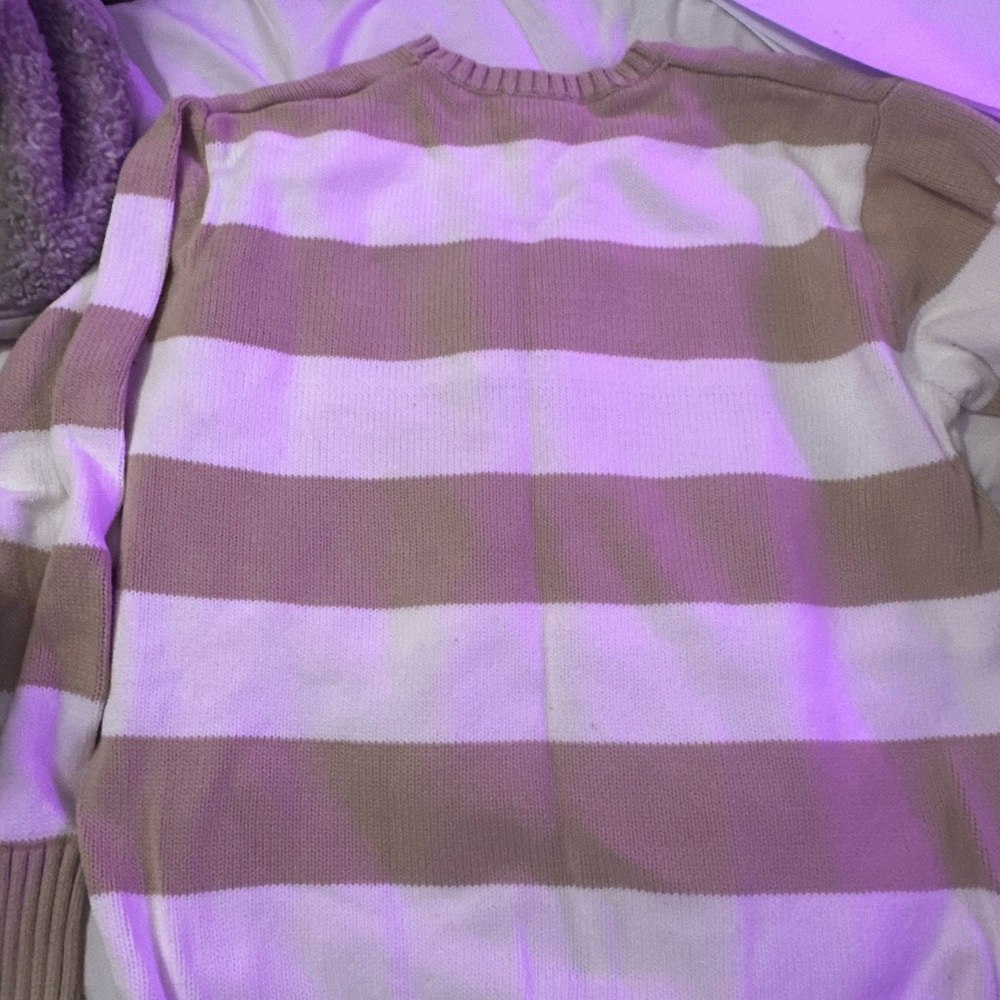 Brandy Melville Beige and White Striped Sweater